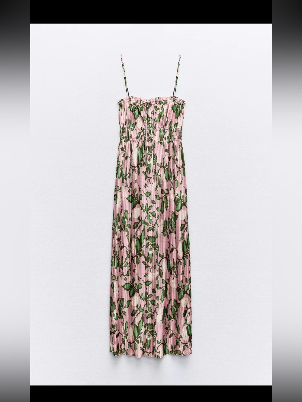 Zara Pink Maxi Dress with Green Leaf Print